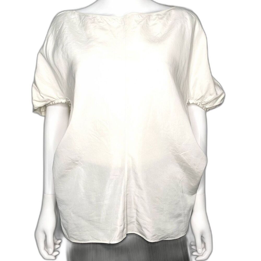 YSL Yves Saint Laurent Rare White/Cream Puff Sleeve Silk Blend Blouse SZ 6